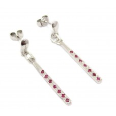 Dangle Earrings Red Ruby Precious Stone Women's Solid Silver 925 Handmade A669
